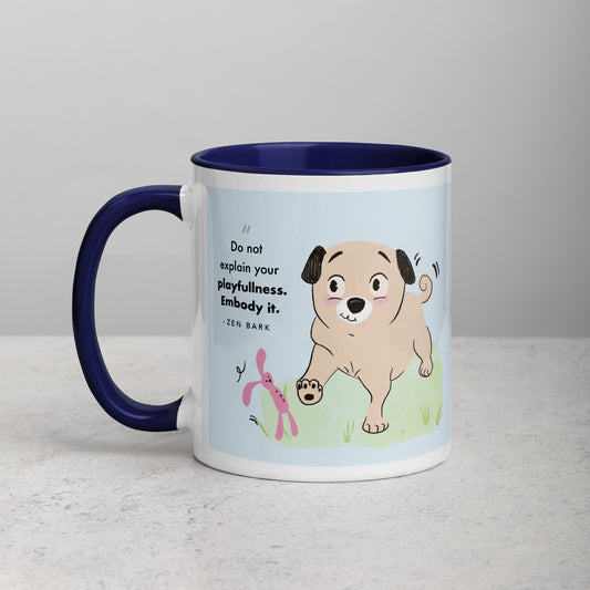 Playful Zen Dog Mug with Color Inside